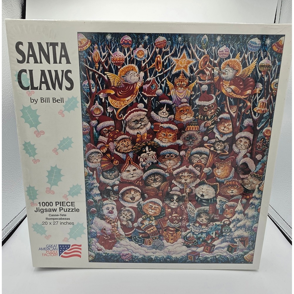 Vintage 1994 Santa Claws Jigsaw Puzzle Bill Bell 1000 Piece Cats Christmas 839